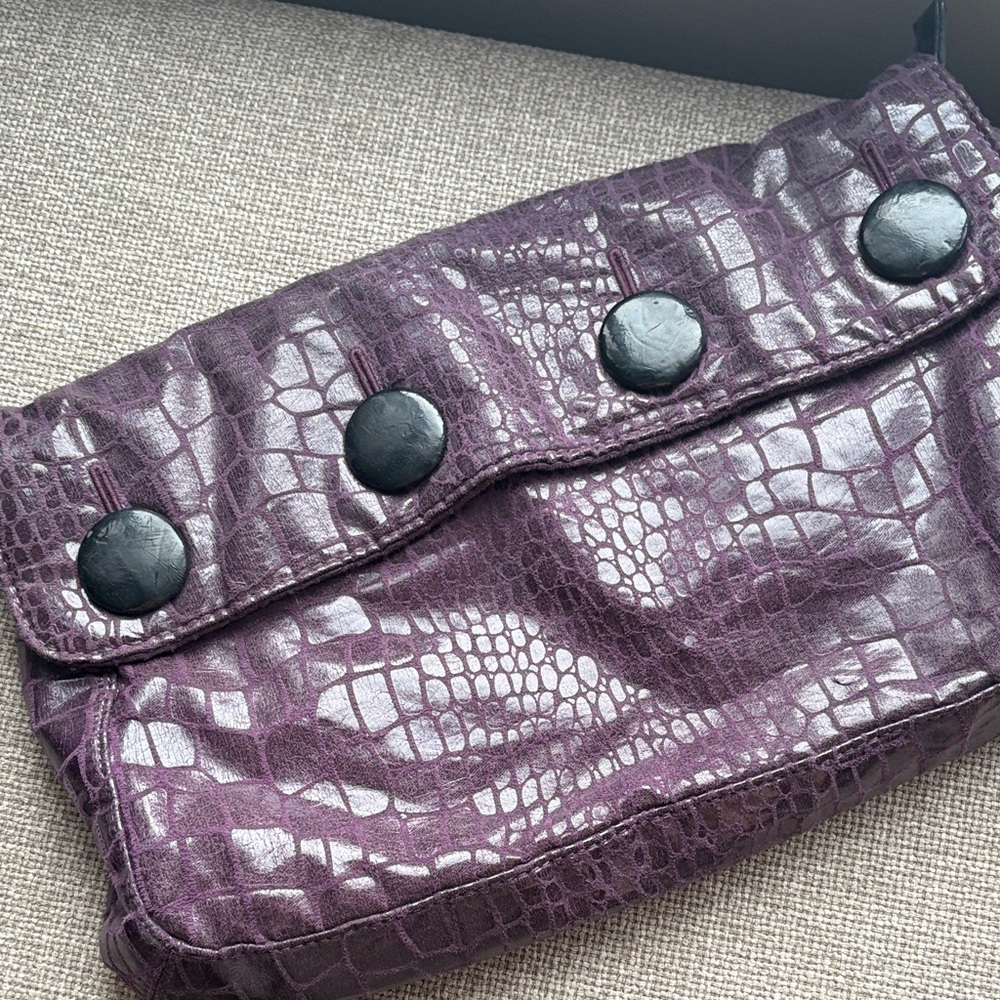 KGB Studio Elegant Purple Crocodile-Embossed Clutch